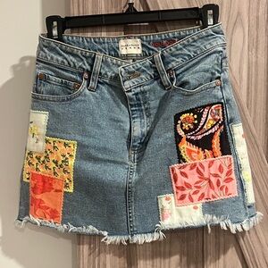 Alice + Olivia Denim Patchwork Mini Skirt